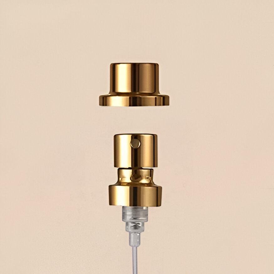 Wholesale Perfume Fine Mist Spray Pump for Perfume Tops, Glossy Gold, 100mcl/0.1cc, FEA 15, Crimp Type (with step collar) Brandsamor Commerce LLP